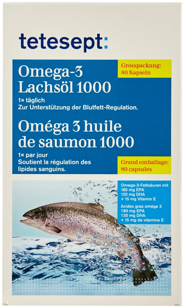 Tetesept Omega-3 Lachsöl 1000 Kapseln 80 Stück