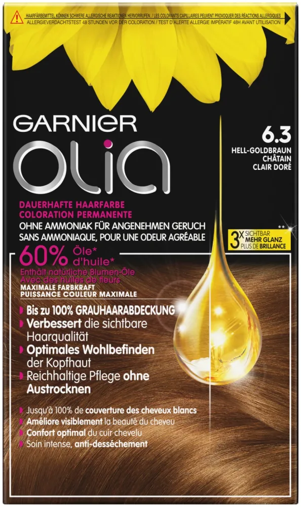 Garnier Olia dauerhafte Haarfarbe 6.3 Hell-Goldbraun, 1Stk