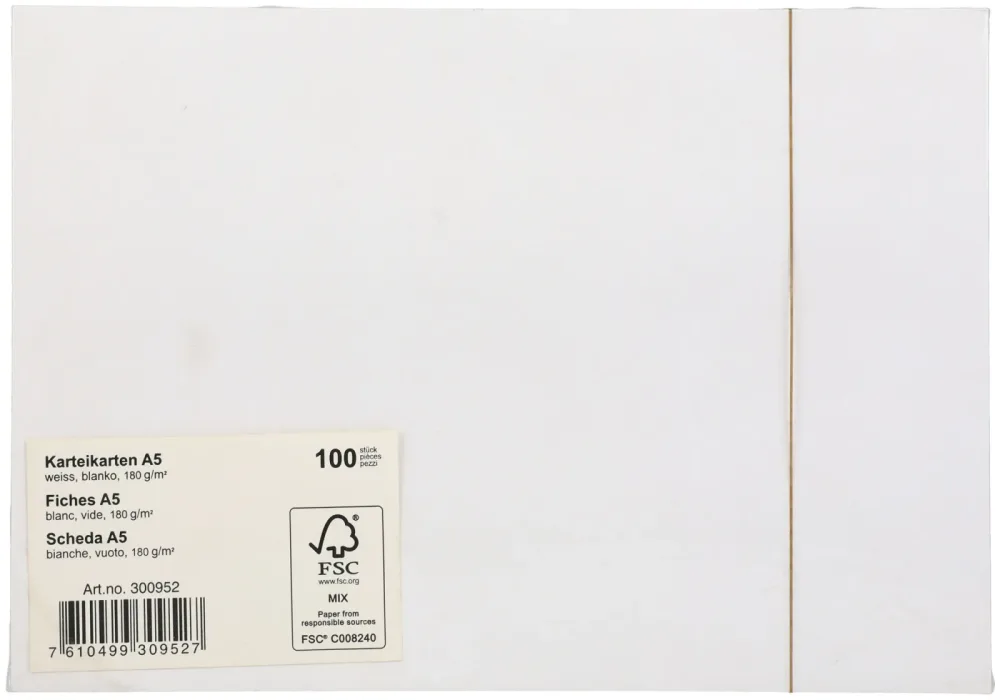 KarteikarteA5 blanko weiss 180g 100Blatt