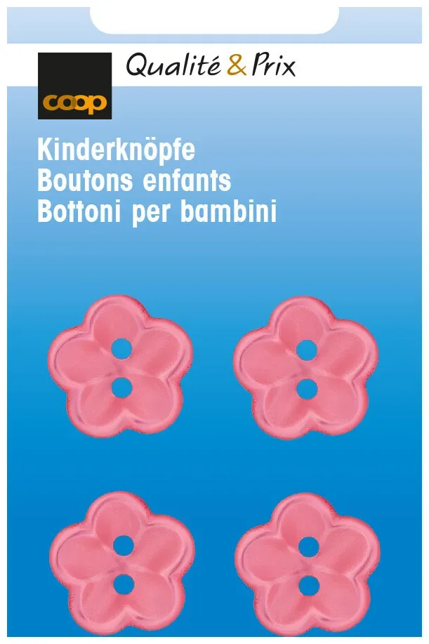 Kinderknopf Blume pink 18 mm 4 Stk.