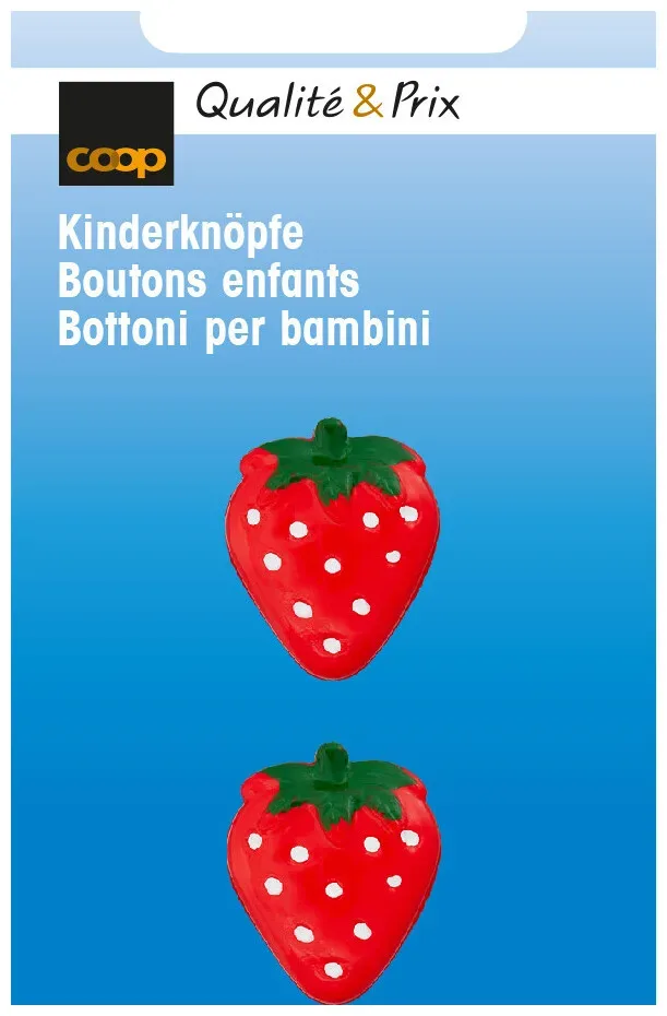 Kinderknopf Erdbeere rot 21 mm 2 Stk.