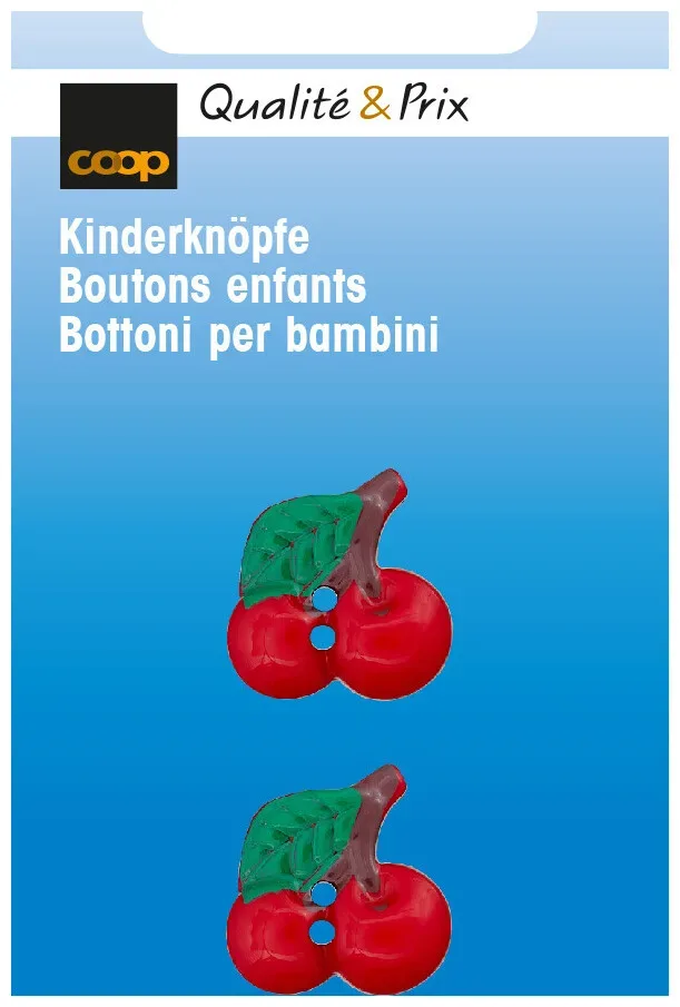Kinderknopf Kirsche rot 18 mm 2 Stk.