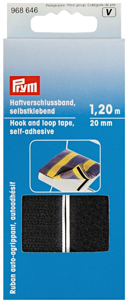 Prym Klettband / Haftverschlussband schwarz 20 mm 1.2 m selbstklebend