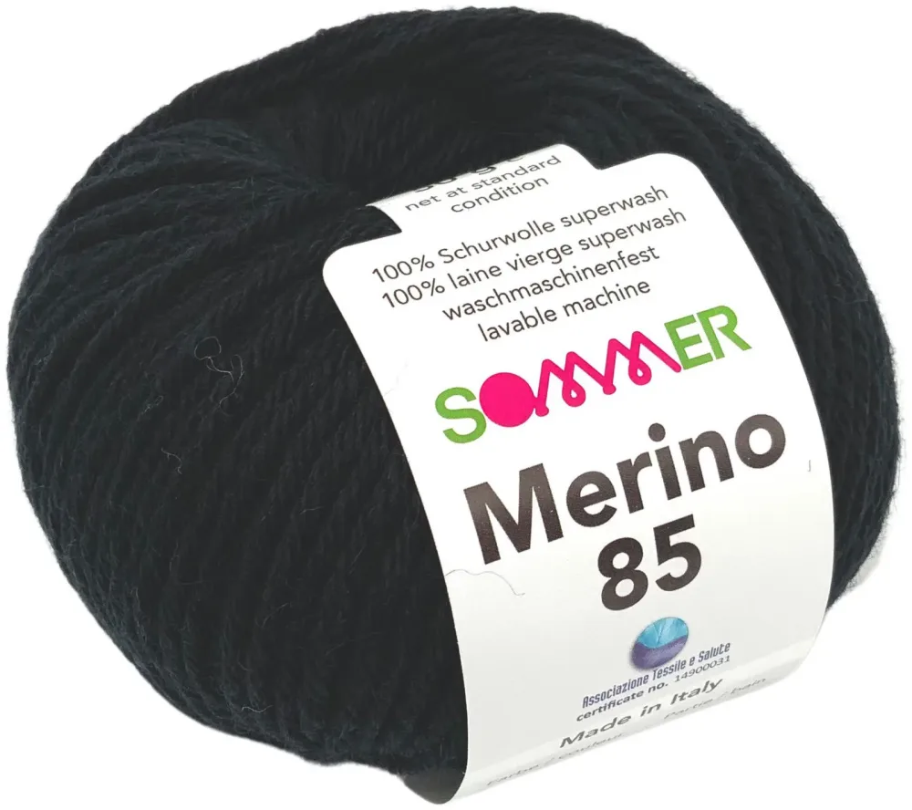 Sommer Merino 85 02 Handstrickgarn 100% Merino Superwash schwarz 50g