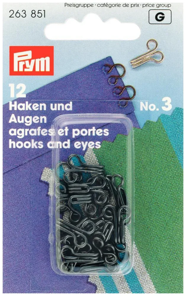 Prym Federhaken und augen schwarz Nr. 3 12 Stk.