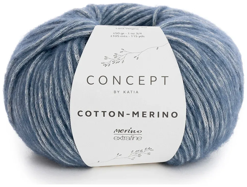 Concept by Katia Cotton-Merino 115 Handstrickgarn Baumwolle/Merino extrafine blau 50g