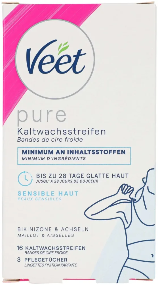 Veet Pure Kaltwachsstreifen Bikinizone & Achseln, 16 Stück