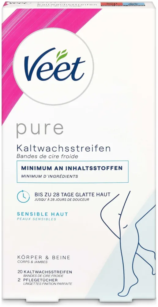 Veet Easy-Gelwax Kaltwachsstreifen Beine für Sensible Haut 20 Stück