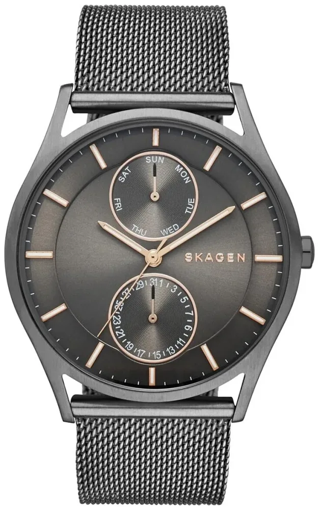 Skagen Uhr Holst Multifunktionswerk Milanaise Edelstahl grau