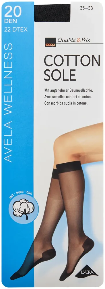 Avela Kniestrumpf Cotton Sole Noir 39 - 41