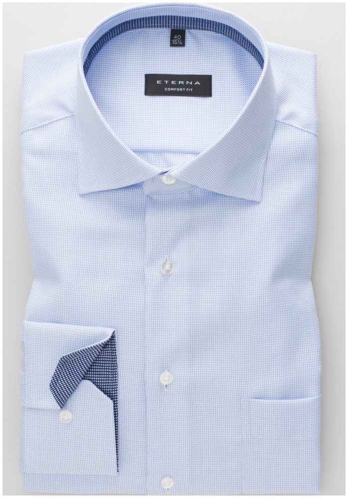 Eterna Langarm Hemd Comfort Fit Twill Struktur blau Struktur 46