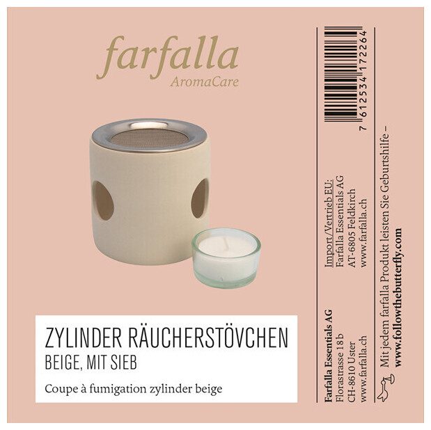 farfalla Zylinder Räucherstövchen beige, mit Sieb
