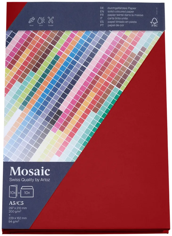 Artoz Mosaic Karten/Kuverts A5/C5 feuerrot je 10 Stück