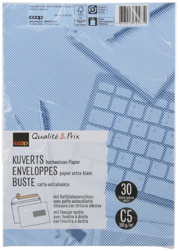 Coop Qualité & Prix Kuvert C5 Fenster rechts 30 Stück