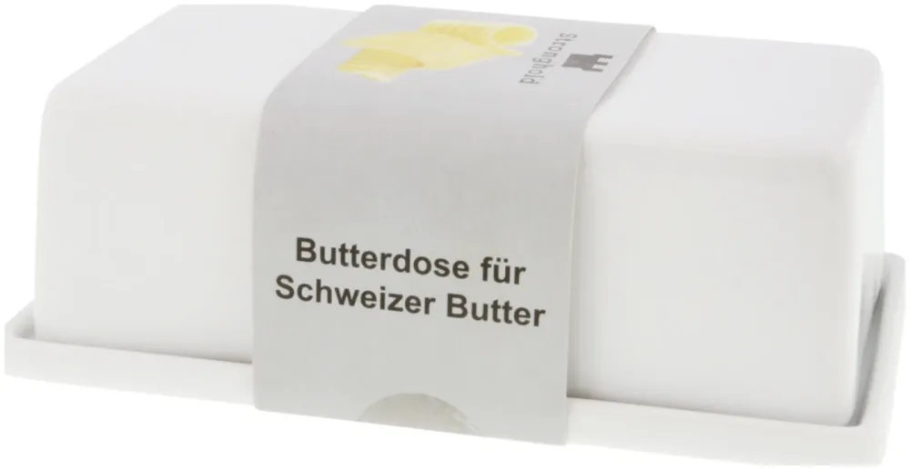 Butterdose für Schweizer Butter Porzellan weiss