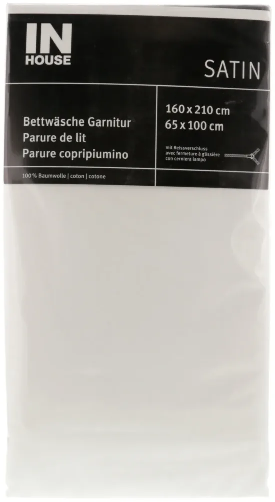 Inhouse Bettwäschegarnitur Satin uni weiss 160x210/65x100