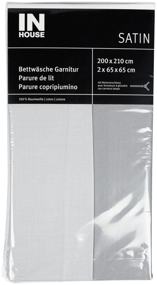 Inhouse Bettwäschegarnitur Satin uni grau 200x210/2x65x65
