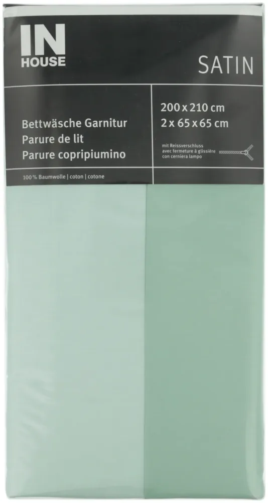 Inhouse Bettwäschegarnitur Satin uni grün 200x210/2x65x65
