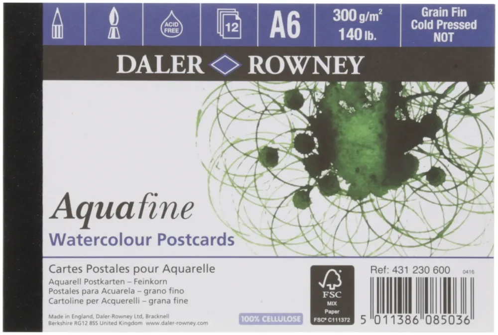 Daler-Rowney Daler Rowney Block Postkarten Aquarellpapier 300gr. Pads 12 Blatt