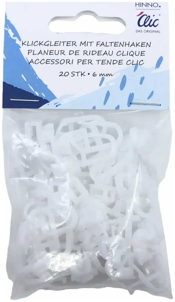 Hinno Klickgleiter mit Faltenlegehaken kurz 6 mm 20 Stk.