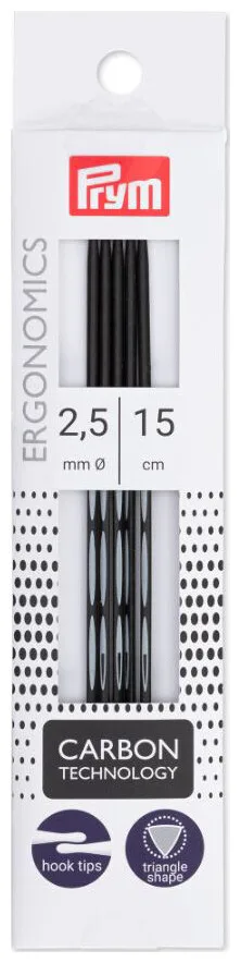 Prym ergonomics Strumpfstricknadeln Carbon 2.50 mm, 15 cm, Karte 5 Stk., Karbonfaser