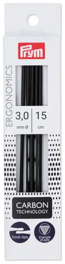 Prym ergonomics Strumpfstricknadeln Carbon 3.00 mm, 15 cm, Karte 5 Stk., Karbonfaser