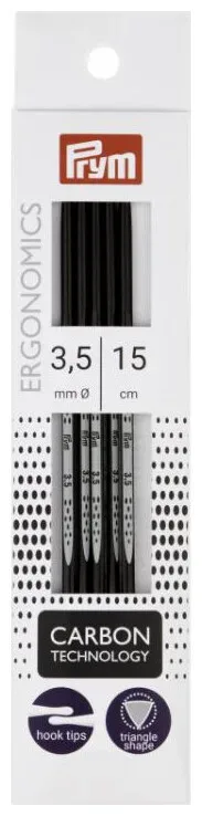 Prym ergonomics Strumpfstricknadeln Carbon 3.50 mm, 15 cm, Karte 5 Stk., Karbonfaser