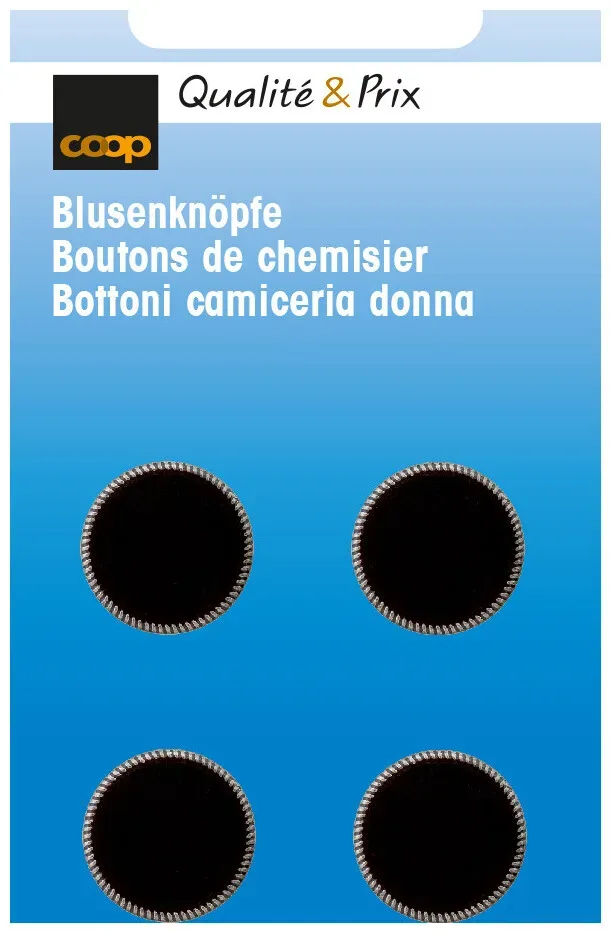 Polyesterknopf mit Metallumrundung schwarz 15 mm 4 Stk.