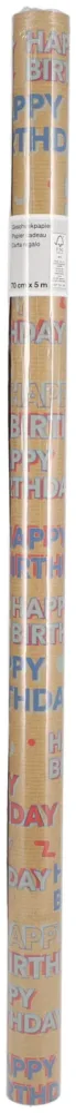 Geschenkpapier 70 cm x 5m, Kraft Happy Birthday blau rot