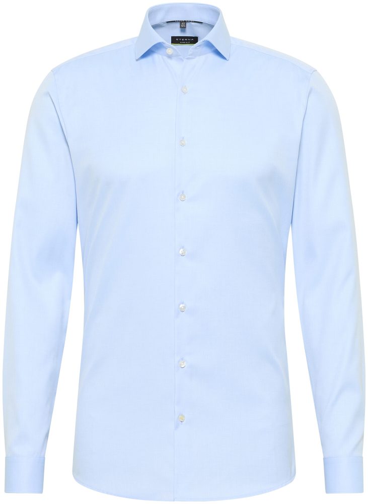 Eterna Langarm Super Slim Fit Twill blau unifarben