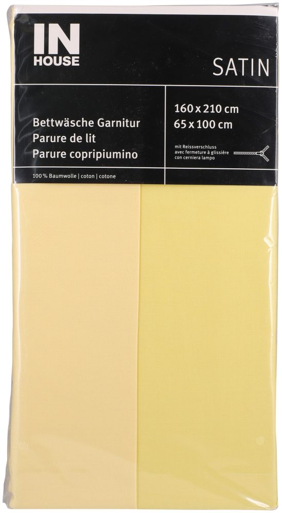 Inhouse Bettwäschegarnitur Satin uni gelb 160x210/65x100