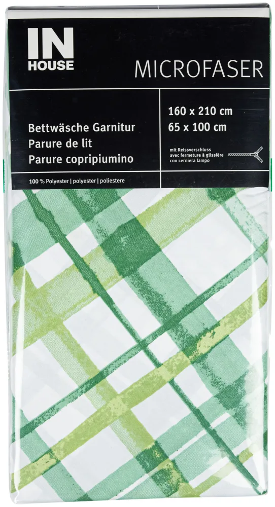 Inhouse Bettwäschegarnitur Microfaser Karo limone 160x210/65x100