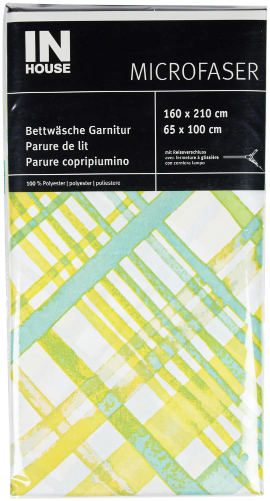 Inhouse Bettwäschegarnitur Microfaser Karo limone 160x210/65x100