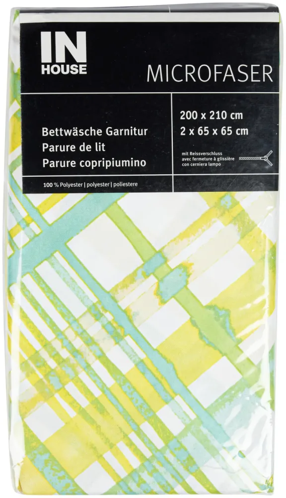 Inhouse Bettwäschegarnitur Microfaser Karo limone 200x210/2x65x65
