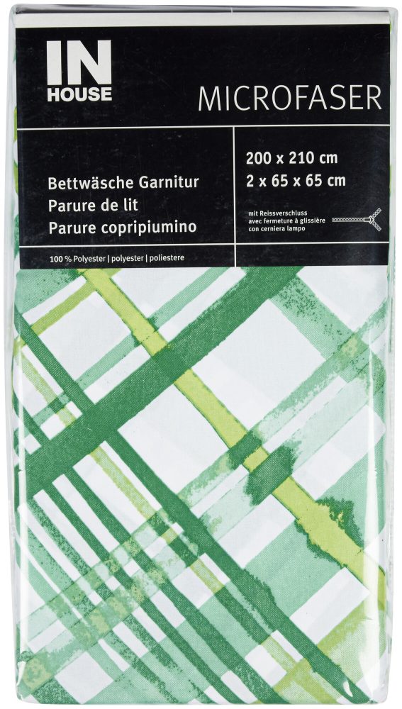 Inhouse Bettwäschegarnitur Microfaser Karo limone 200x210/2x65x65