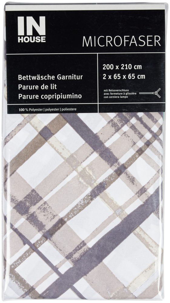 Inhouse Bettwäschegarnitur Microfaser Karo limone 200x210/2x65x65