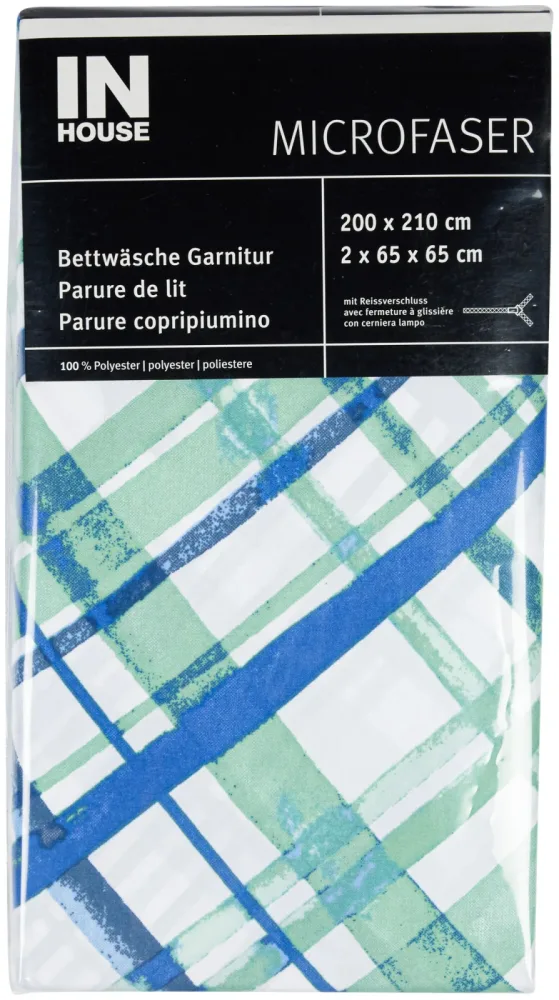 Inhouse Bettwäschegarnitur Microfaser Karo limone 200x210/2x65x65