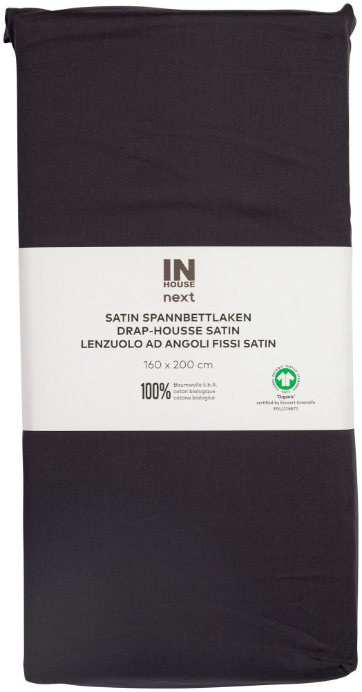 Inhouse Fixleintuch Gots Satin 160 x 200 anthrazit, Matratzenhöhe bis zu 22 cm