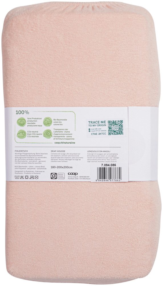 Naturaline Textil Bio Fixl. Frotte 180x200 rosa