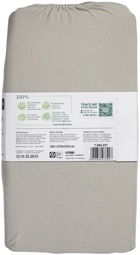 Naturaline Textil Bio Fixl. Jersey 180x200 silber