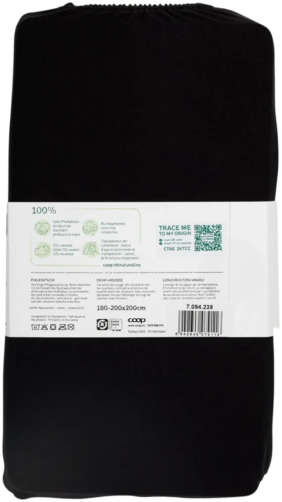 Naturaline Textil Bio Fixl. Jersey 180x200 schwarz