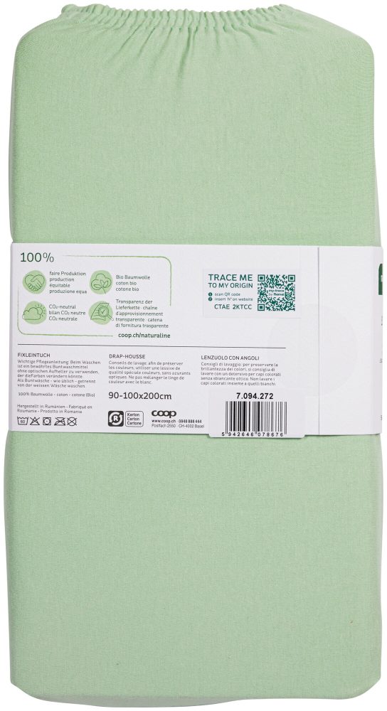 Naturaline Textil Bio Fixl. Jersey 90x200 lindengrün