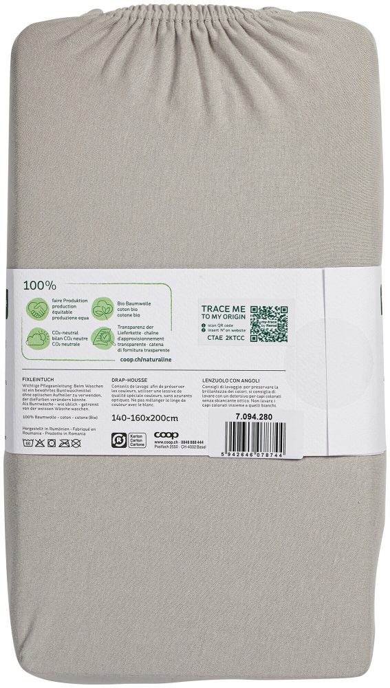 Naturaline Textil Bio Fixl. Jersey 160x200 silber