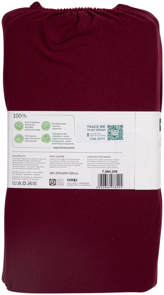 Naturaline Textil Bio Fixl. Jersey EA 180x200 bordo