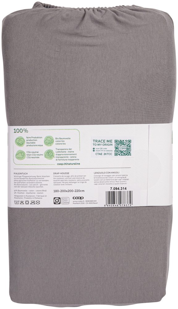 Naturaline Textil Bio Fixl. Jersey EA 180x200 grau