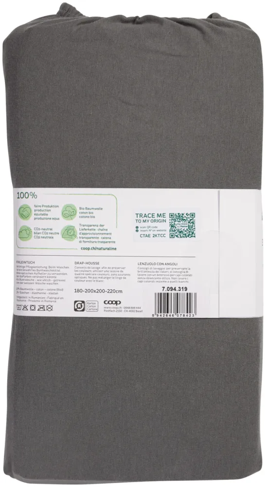 Naturaline Textil Bio Fixl. Jersey EA 180x200 anthrazit