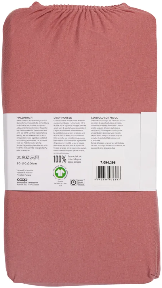 Inhouse Fixleintuch Gots Jersey 90x200 rosa