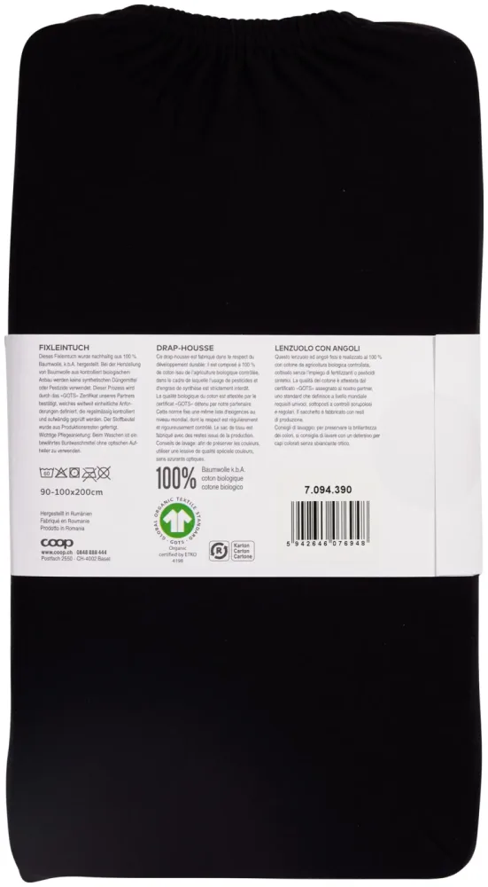 Inhouse Fixleintuch Gots Jersey 90x200 schwarz