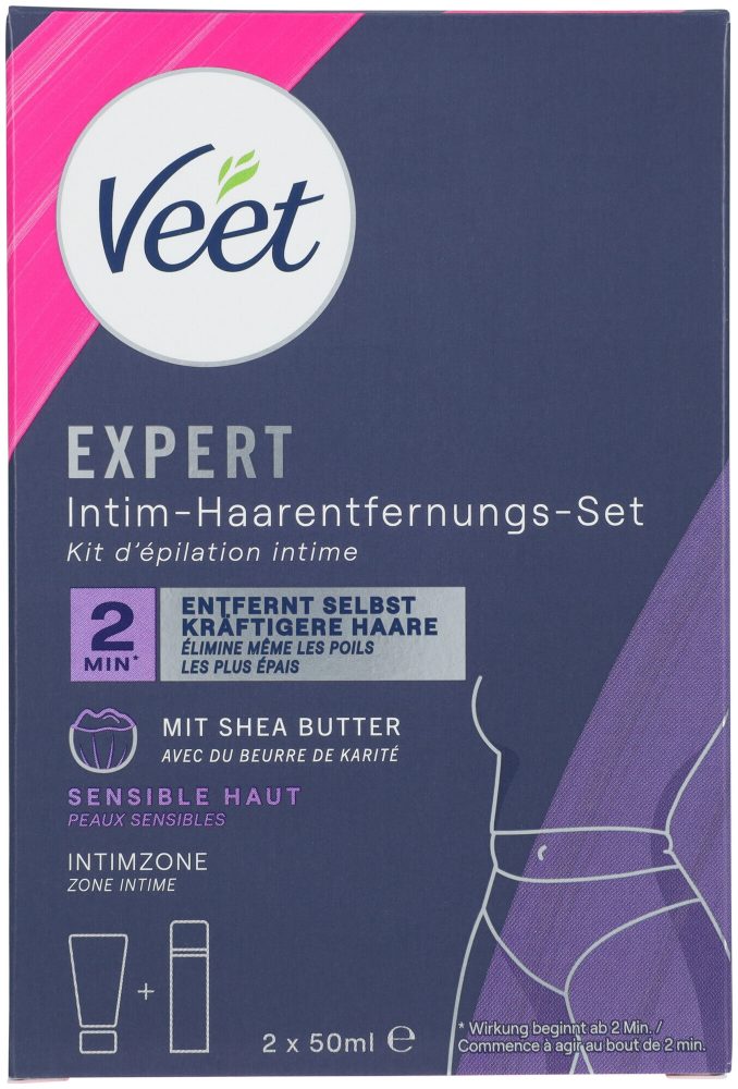 Veet Expert Intim Haarentfernungs Set, Enthaarungscreme & Multi-Benefit-Schaum 2x50 ml