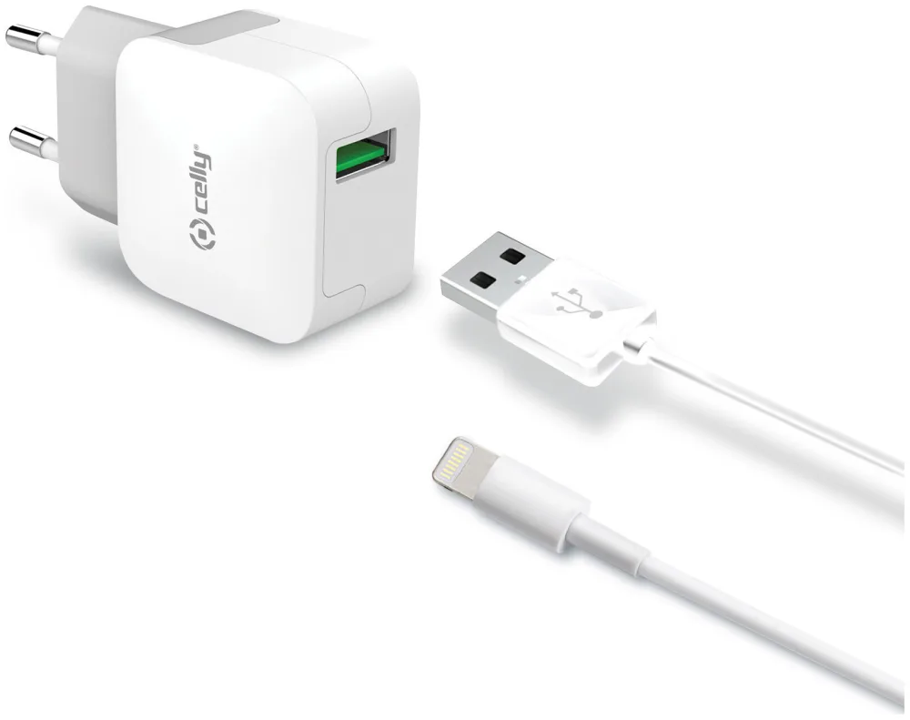 Celly Kit Ladegerät USB Turbo USB Lightning Kabel weiss
